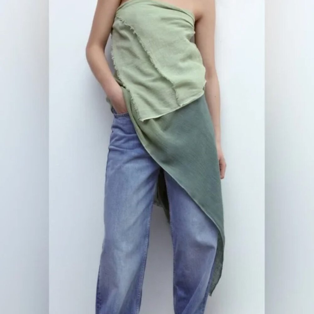 NWT Zara Ombre Linen Blend Green‎ Scarf | Size Medium